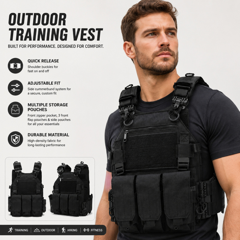 Outdoor Hunting Magazines - Colete Tático de Poliéster com Bolsa